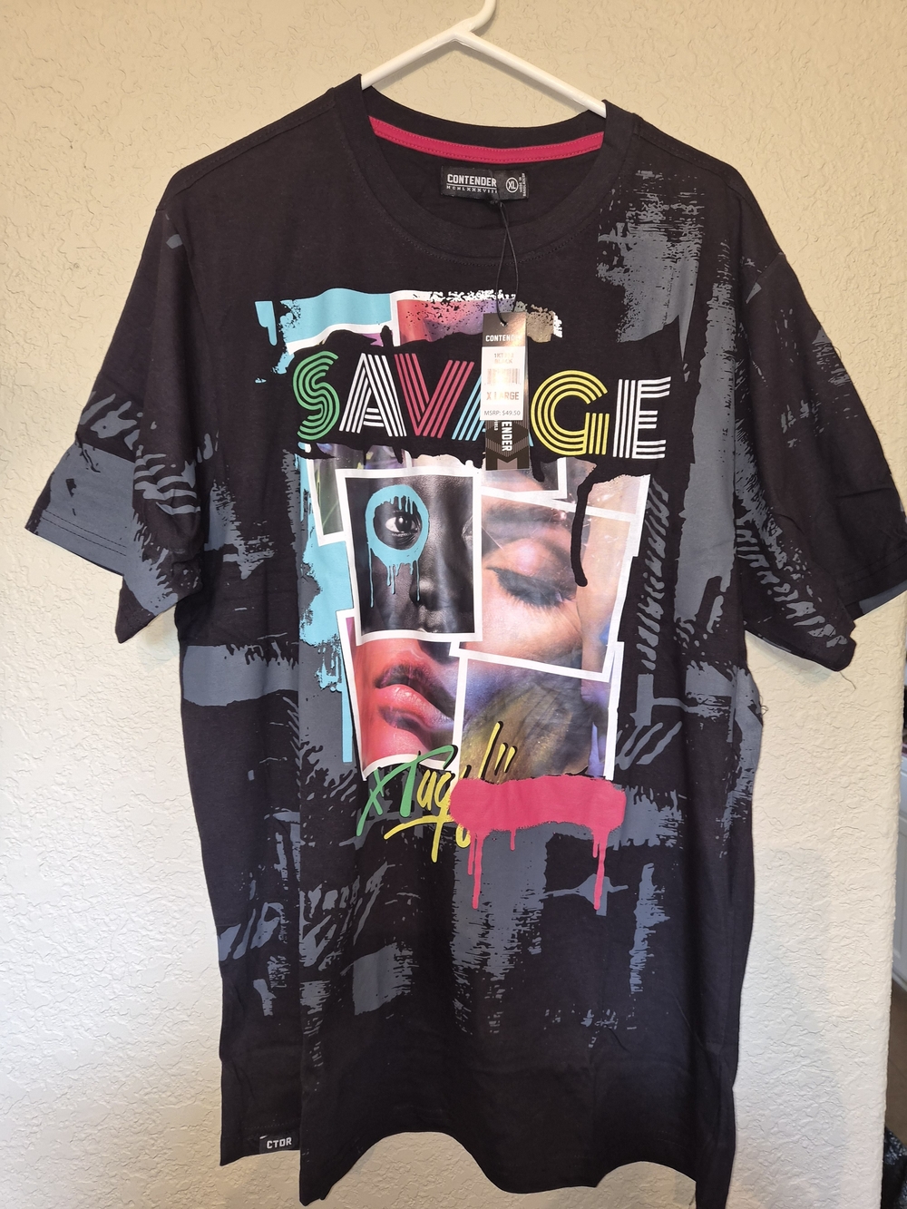 Contender Savages Graphic Tee in Black with Neon Print